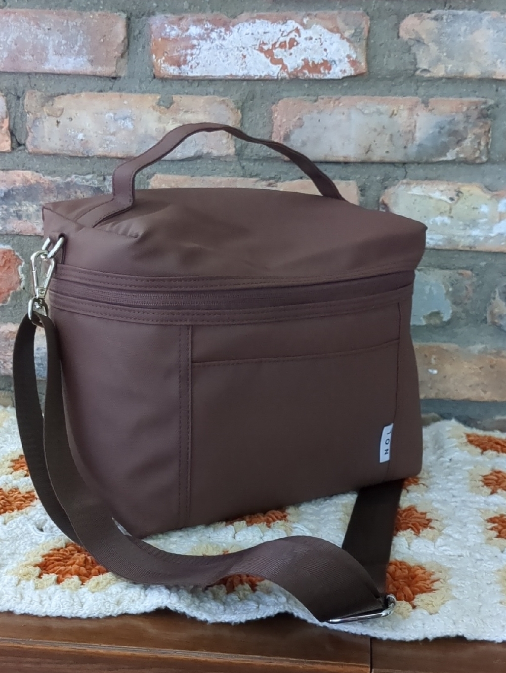 Women's Brown Vinyl Work Business Lunch Box Lunch Bag, NEW